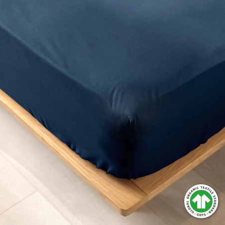 Drap housse en coton bio pour lit queen size "Biolina" - Bleu - 160 x 200 cm