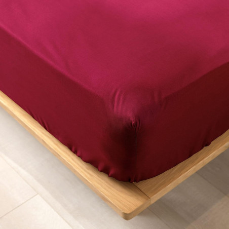 Drap housse en coton bio pour lit queen size "Biolina" - Bordeaux - 160 x 200 cm