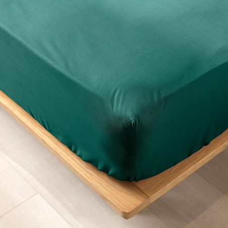 Drap housse en coton bio pour lit queen size "Biolina" - Vert emeraude - 160 x 200 cm