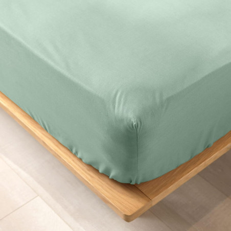 Drap housse en coton bio pour lit 2 personnes "Biolina" - Vert sauge - 140 x 190 cm