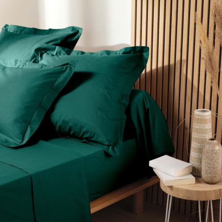 Drap plat en coton bio "Biolina" - Vert emeraude - 180 x 290 cm