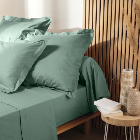 Drap plat en coton bio "Biolina" - Vert sauge - 180 x 290 cm