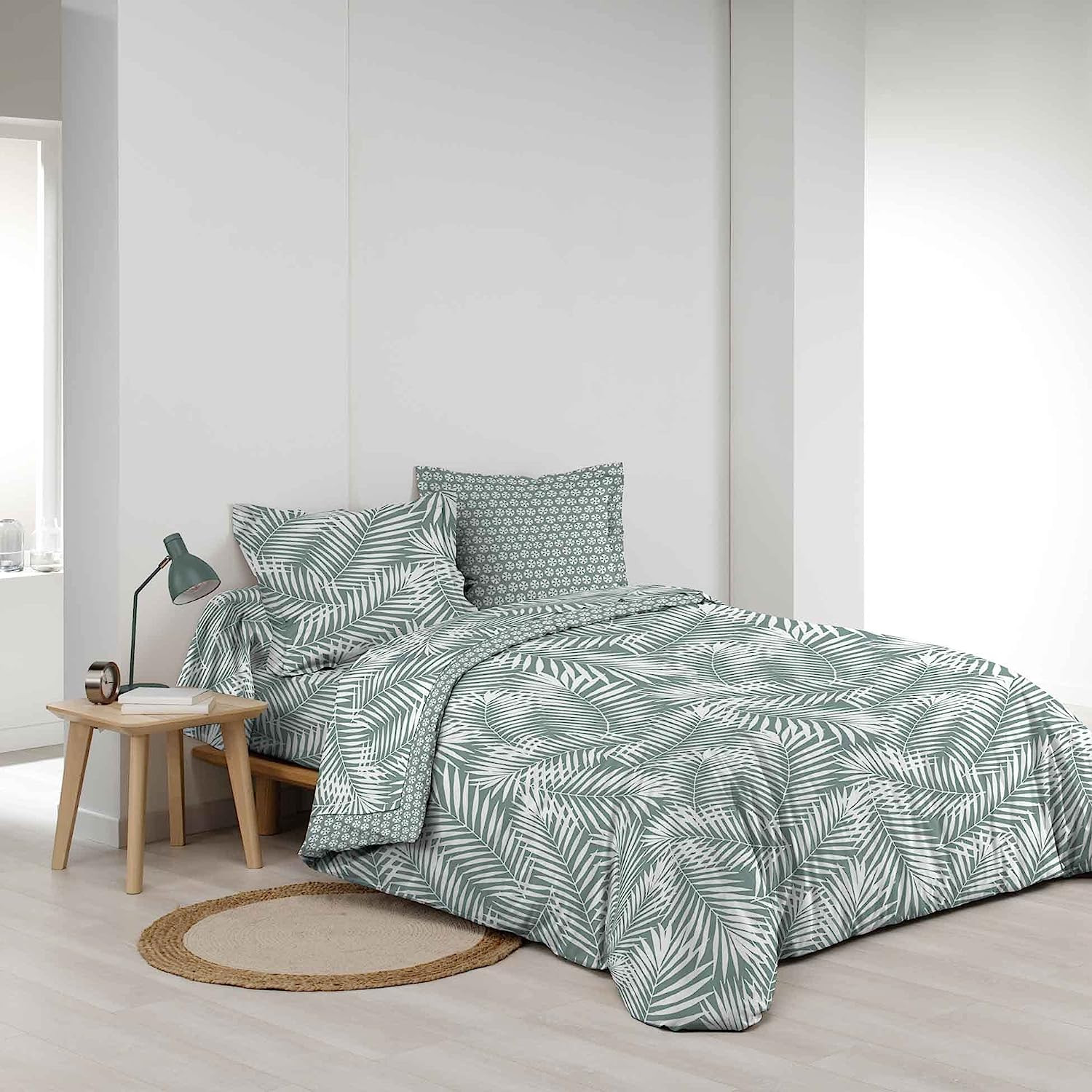 Parure de lit en coton vert sauge 240 x 220 cm