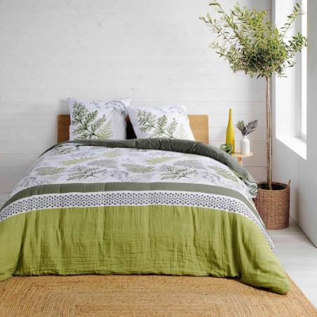 Parure de lit 3 Pièces en coton imprimé "Verveine" - Vert - 240 x 220 cm