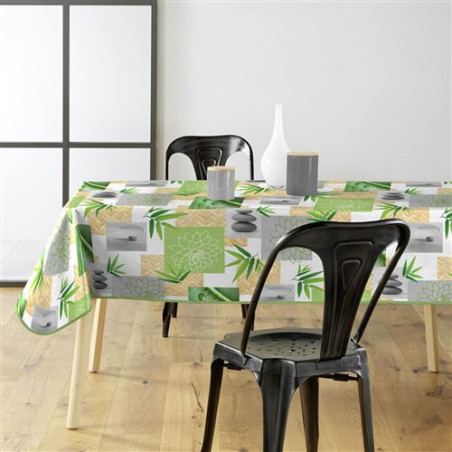 Nappe rectangle en PVC imprimé bambou "Almeria" - Vert - 140 x 240 cm