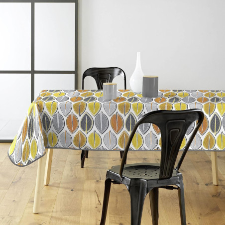 Nappe rectangle en PVC imprimé feuillage "Barbade" - Jaune - 140 x 240 cm