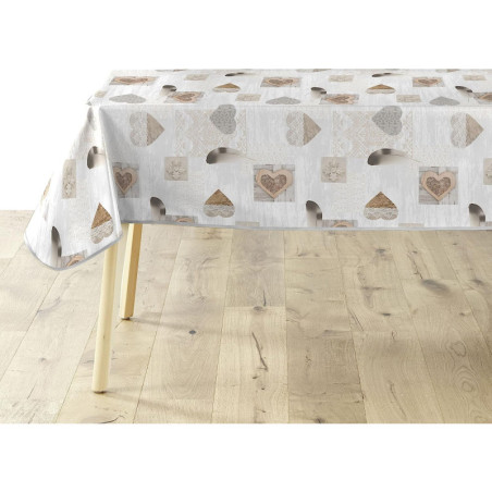 Nappe rectangle en PVC imprimé coeurs et dentelle "Delicia" - Beige - 140 x 240 cm