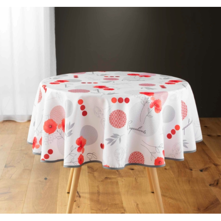 Nappe de table ronde à motif coquelicots "Pavotine" - Multicolore - D 180 cm