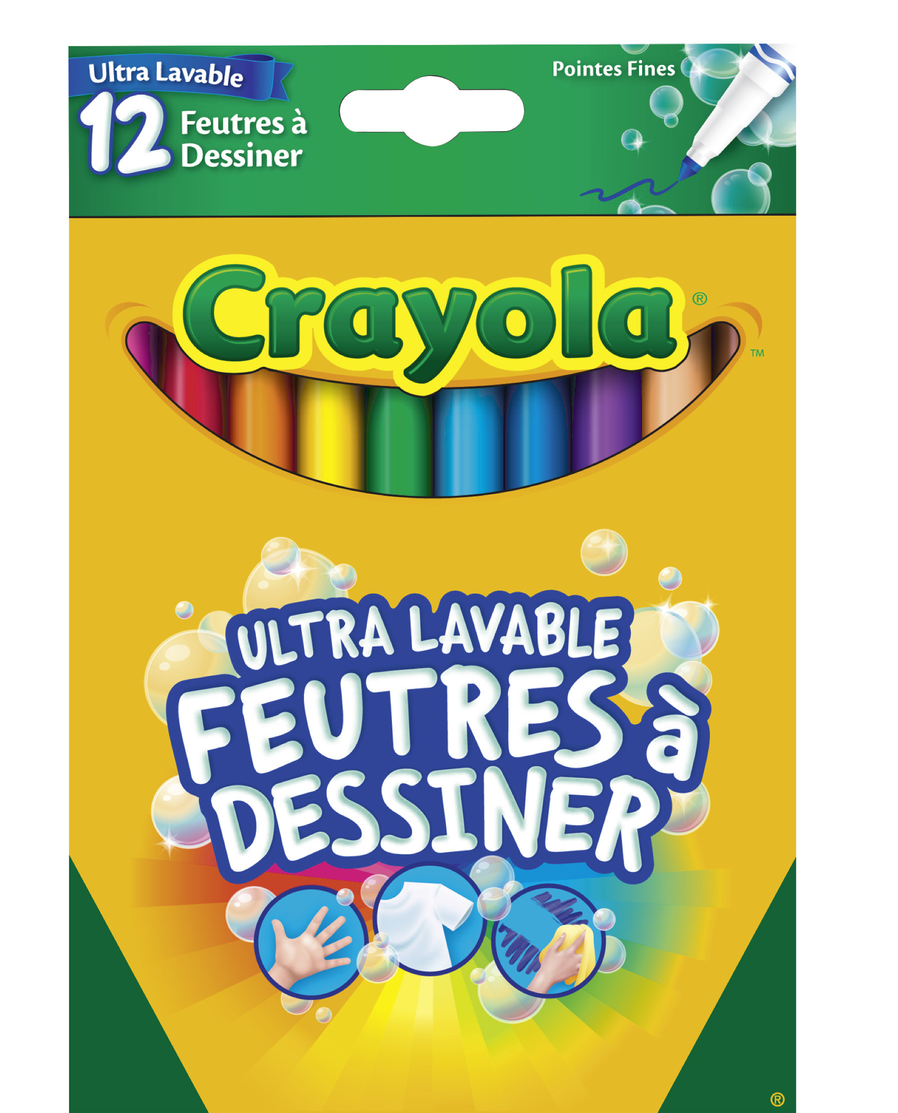 Boîte de 12 feutres à dessiner ultra lavable - Multicolore - Crayola