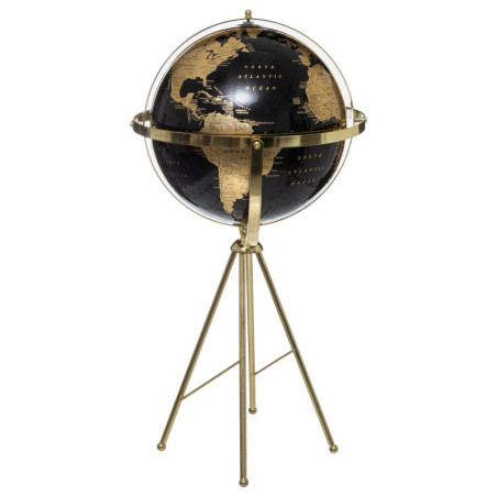 Globe terrestre sur pieds - Noir/doré - H 60 x D 34 cm