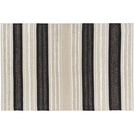 Tapis d'intérieur rectangle en coton à fil "TerraNova" - Beige/Noir - 120 x 170 cm