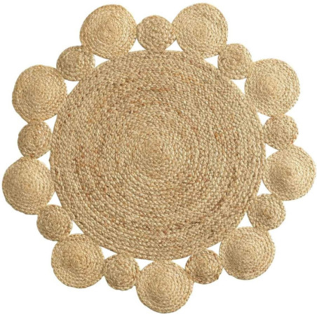 Tapis d'intérieur rond en fome de soleil "Cordou" - Beige - D 90 cm