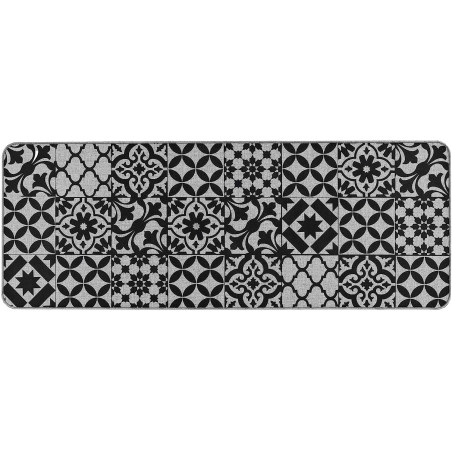 Tapis d'entrée d'intérieur rectangle tissé à imprimé mosaïque "Bizancia" - Noir/Gris - 45 x 120 cm