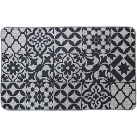 Tapis d'entrée d'intérieur rectangle tissé à imprimé mosaïque "Bizancia" - noir/gris - 45 x 75 cm