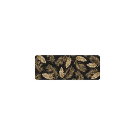 Tapis de cuisine d'intérieur rectangle imprimé feuilles "Goldena" - Noir et doré - 45 x 120 cm
