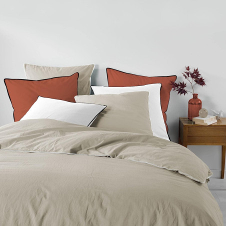 Parure de lit 3 Pièces en coton lavé "Linette" - Beige - 260 x 240 cm
