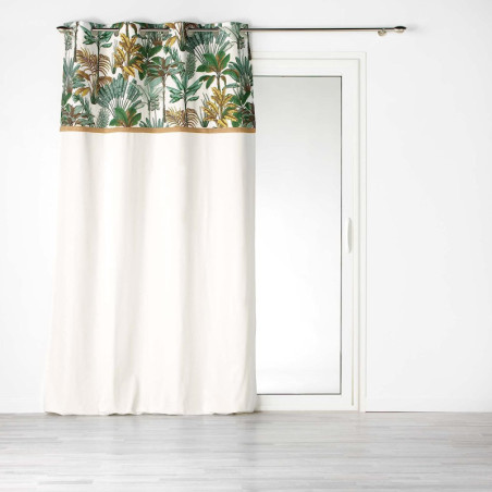 Rideau à oeillets en coton avec imprimé feuillage Balinesia - Blanc cassé et Vert - 140 x 240 cm