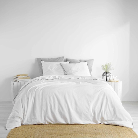 Parure de lit en coton lavé uni 3 pièces Linette - Blanc - 260 x 240 cm
