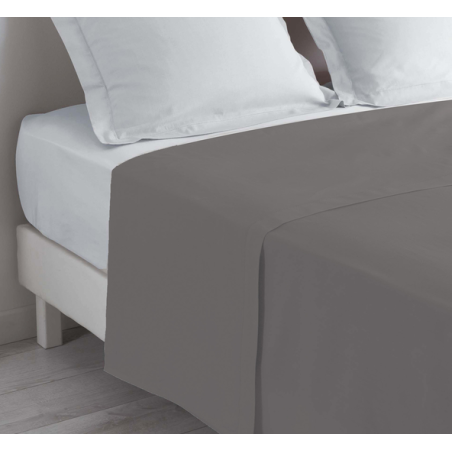 Drap plat en coton "Lina" - Gris souris - 180 x 290 cm