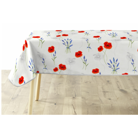 Nappe rectangle en PVC imprimé coquelicots "Sisteron" - Blanc - 140 x 240 cm