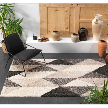 Tapis d'intérieur rectangle à motif "Prism" - Beige / Noir - 60 x 110 cm