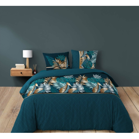 Parure de lit 3 Pièces en coton "Alianor" - Bleu - 260 x 240 cm