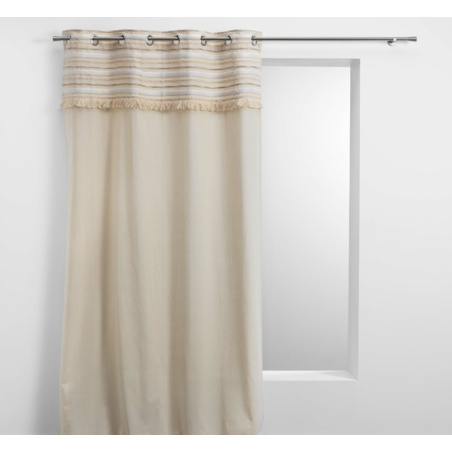 Rideau à oeillets en coton avec effet tissé et franges Atlas - Beige - 140 x 240 cm