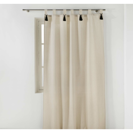 Rideau à passants en polycoton avec pompons Cyrine - Blanc - 140 x 240 cm