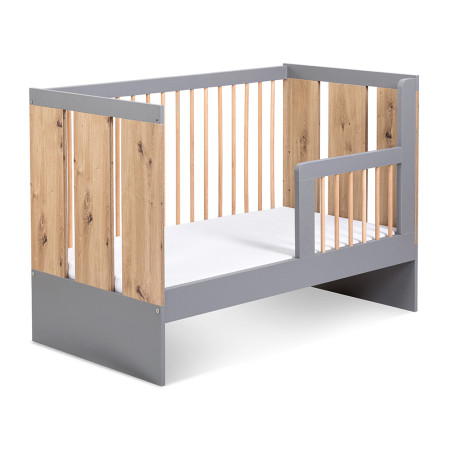 Lit bébé 2 en 1 transformable en lit avec barrière de sécurité - Gris et beige - 120 x 60 cm - Pauline