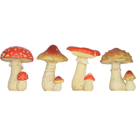 Lot de 4 figurines décoratives champignons en polyrésine - Taille M - Polyrésine - Rouge et jaune