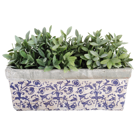 Jardinière en céramique imprimée 5,1L - Blanc/bleu - L 39,5 x P 15,7 x H 15,1 cm