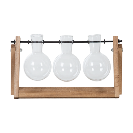 Set pour boutures avec 3 flacons en verre et bois - Beige/transparent - L 25,5 x P 6,5 x H 14,5 cm