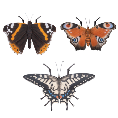 Lot de 3 papillon à accrocher en polyrésine - Multicolore - L 30,7 x l 27,4 x P 6,3 cm