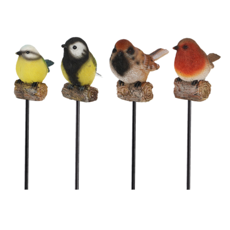 Lot de 4 oiseaux de jardin à piquer en polyrésine - Multicolore - H 80 cm