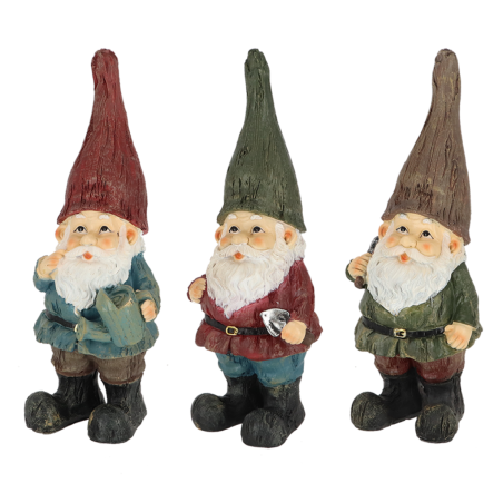 Lot de 3 statuettes de nain de jardin en polyrésine - Multicolore - H 25 cm - Modèle aléatoire