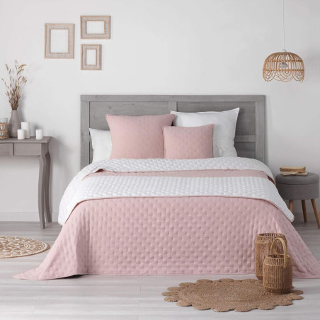 Couvre lit en microfibre pour 2 personnes réversible - Rose et Blanc - 220 x 240 cm