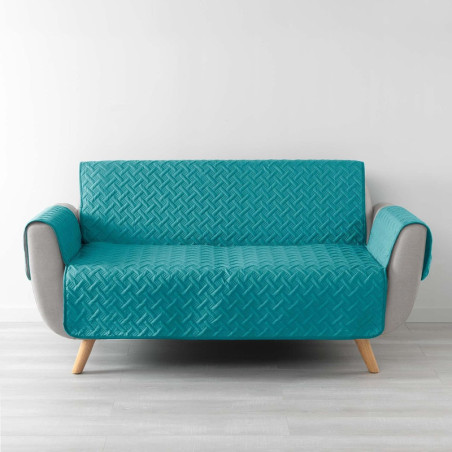 Protège canapé matelassé en microfibre unie Lounge - Bleu clair - 279 x 179 cm
