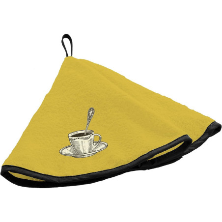 Essuie-main rond en éponge avec motif tasse brodée - Jaune - D 60 cm