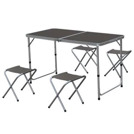 Table pliante avec 4 tabourets en aluminium - Gris