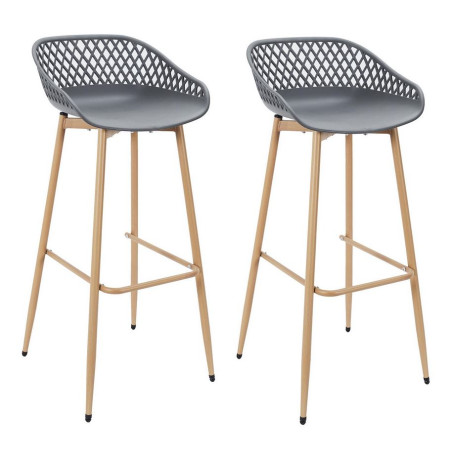 Lot de 2 tabourets de bar avec pieds en métal "Malaga" - Gris et beige - L 45.5 x H 88 x P 47.6 cm