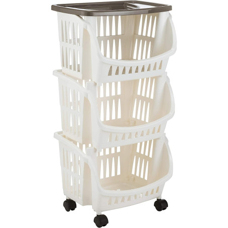 Chariot de cuisine - L 39,5 x l 30 x H 77 cm - Taupe et blanc