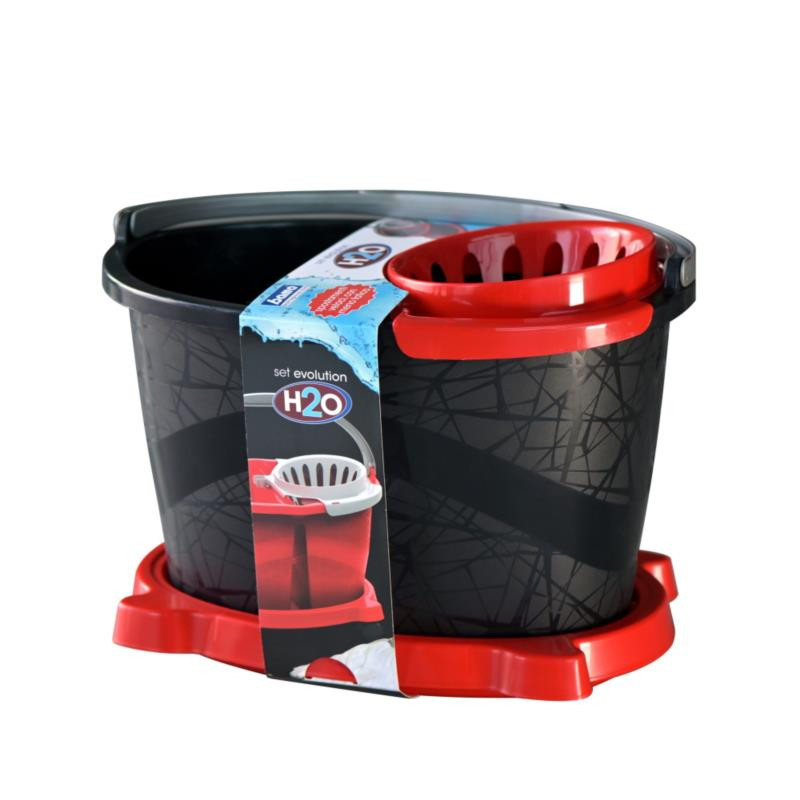 Set H20 Evolution avec seau + mop + essoreuse - Noir/rouge - 18L