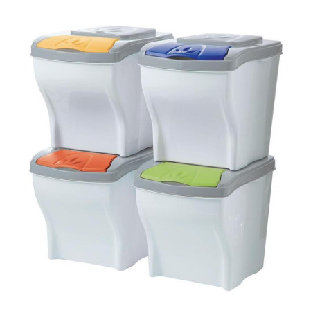 Set de 4 poubelles modulaires "Poker" en plastique - Blanc - 4x20L - L 40 x l 28 x H 31 cm