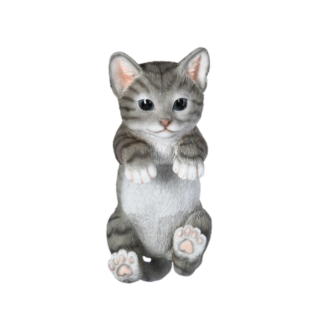 Statuette de chat à accrocher sur barrière en polyrésine - Gris - L 11 x l 9 x H 22 cm