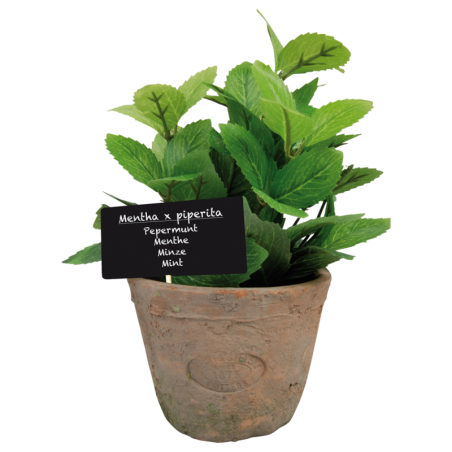 Menthe artificielle et son pot en terre cuite - Vert - D 11,8 x H 16,5 cm