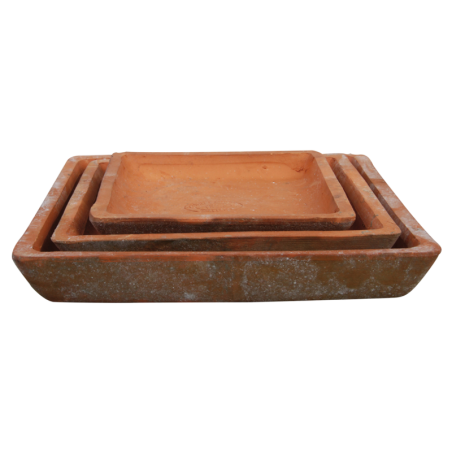 Set de 3 soucoupes carrés en terre cuite - Terracotta - L 27,5/22,5/18,5 cm