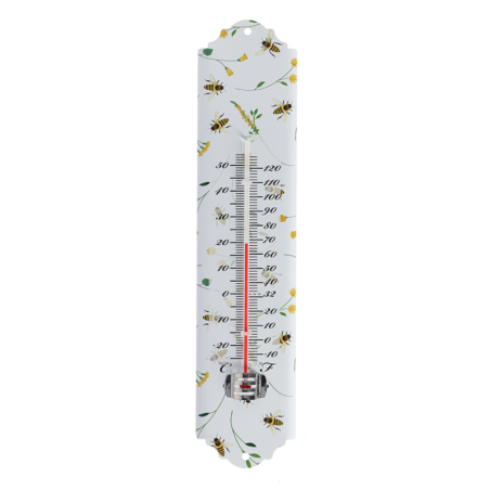 Thermomètre avec motif abeille en acier doux - Blanc - L 6,7 x P 1,2 x H 29,6 cm