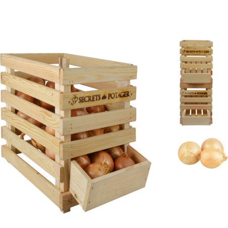 Caisse à fruits et légumes empilable en bois de pin - Beige - l 29,5 x L 46,7 x H 39,4 cm