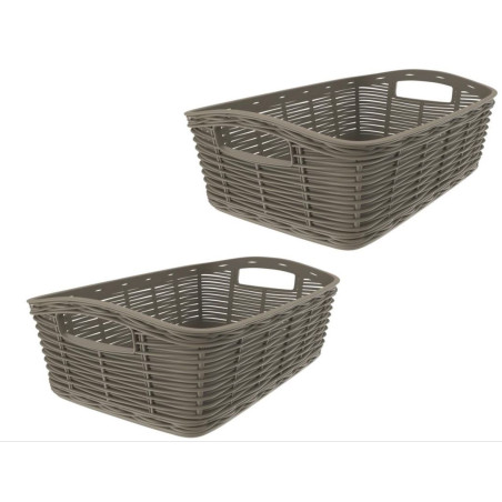 Lot de 2 mini paniers en plastique - Taupe - L 20 x l 14 x H 7 cm