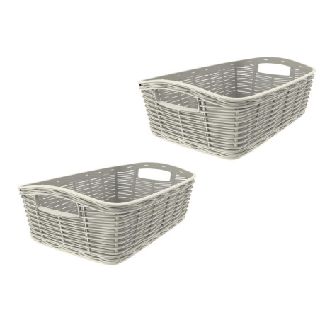 Lot de 2 mini paniers en plastique - Blanc crème - L 20 x l 14 x H 7 cm